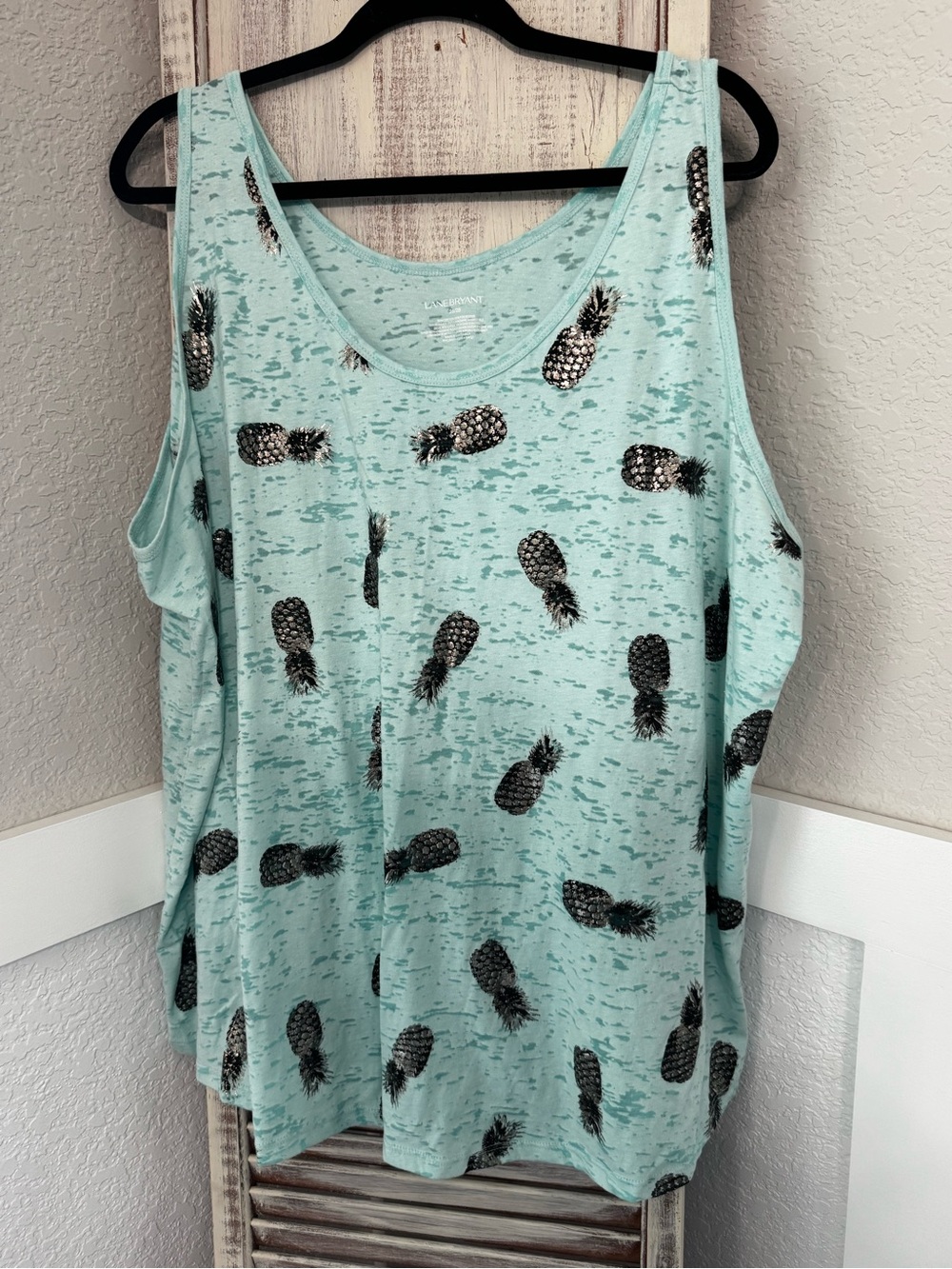 Lane Bryant Light Aqua Turquoise Pineapple Print Tank Top Size 26/28